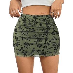 image:imageAvanova Women Mini Skirt High Waisted Ruched Mesh Bodycon Skorts for Going Out Club Summer SkirtFloral Green