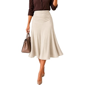 image:imageAvanova Women Ruched High Waist Midi Skirt Flowy A Line Below Knee Dressy Casual SkirtsBeige