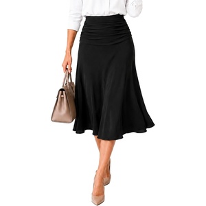 image:imageAvanova Women Ruched High Waist Midi Skirt Flowy A Line Below Knee Dressy Casual SkirtsWhite Solid Black
