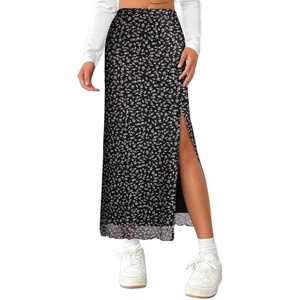 image:imageAvanova Womens Mesh Slit Split Long Skirts High Waisted Sexy Summer Maxi SkirtsBlack Floral a