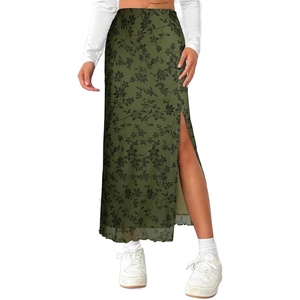 image:imageAvanova Womens Mesh Slit Split Long Skirts High Waisted Sexy Summer Maxi SkirtsGreen Floral