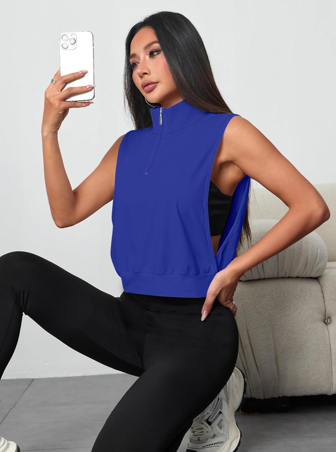 image:imageAvanova Women 14 Zip Polo V Neck Tank Tops Golf Shirts Sleeveless Collared Workout TopsBlue