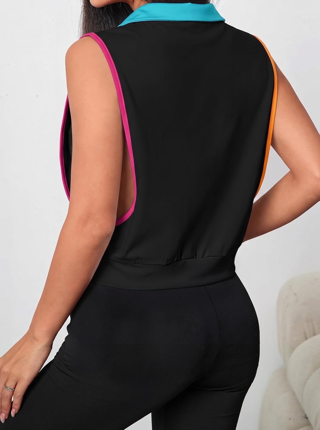 image:imageAvanova Women 14 Zip Polo V Neck Tank Tops Golf Shirts Sleeveless Collared Workout TopsContrast