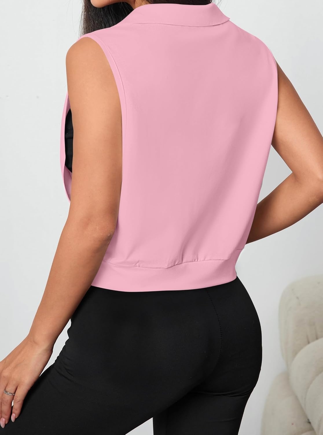 image:imageAvanova Women 14 Zip Polo V Neck Tank Tops Golf Shirts Sleeveless Collared Workout TopsPink