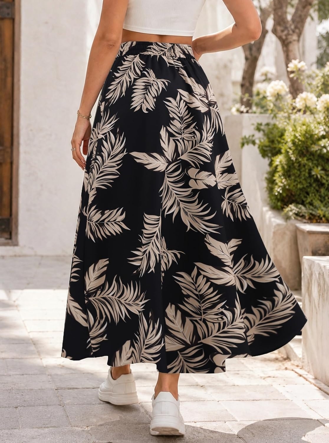image:imageAvanova Women Boho Floral Slit Maxi Skirt Split Thigh High Waisted Long SkirtsBlack Brown