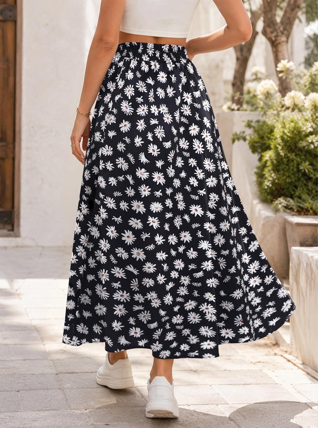 image:imageAvanova Women Boho Floral Slit Maxi Skirt Split Thigh High Waisted Long SkirtsBlack Daisy