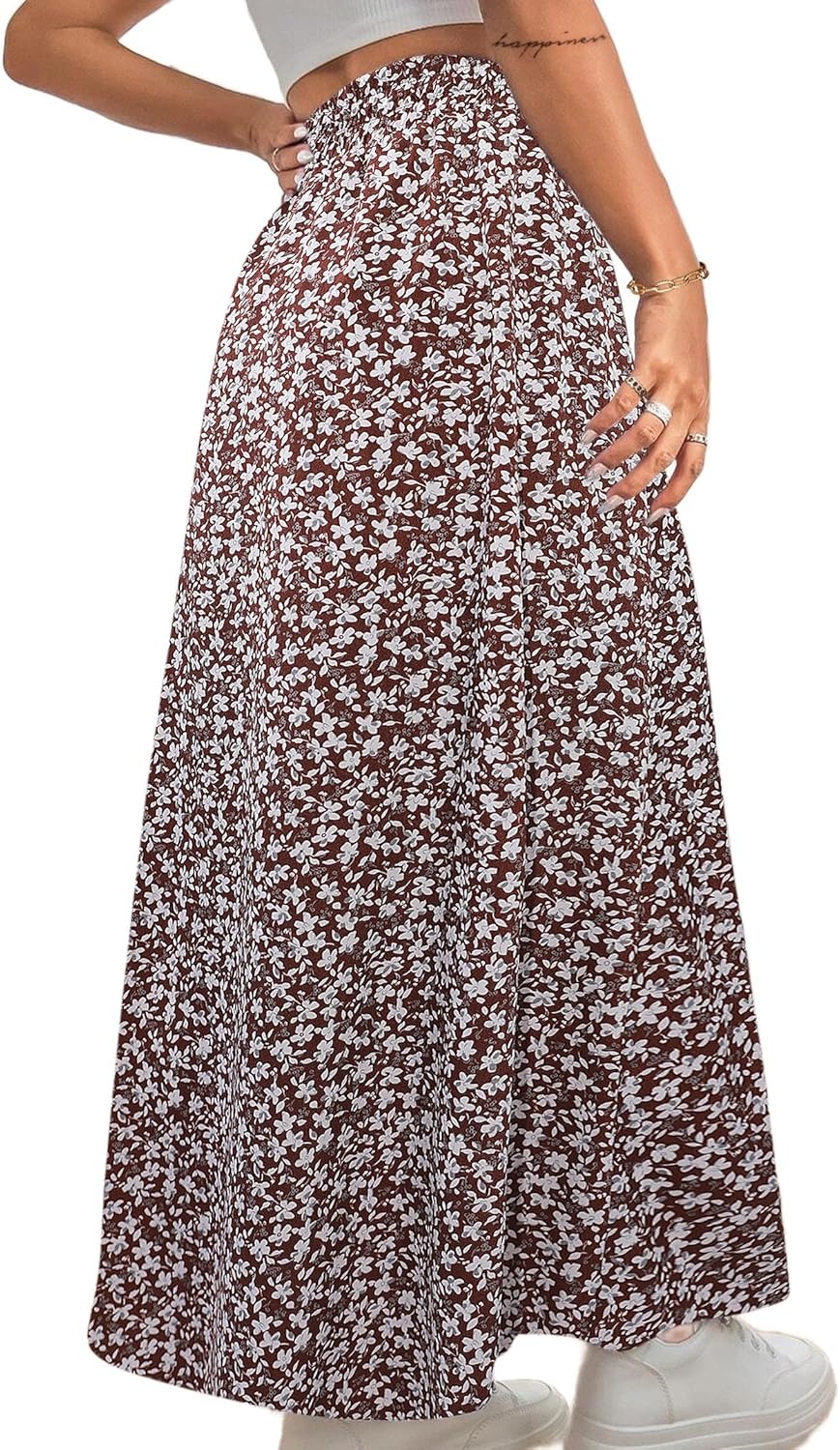 image:imageAvanova Women Boho Floral Slit Maxi Skirt Split Thigh High Waisted Long SkirtsFloral Brown