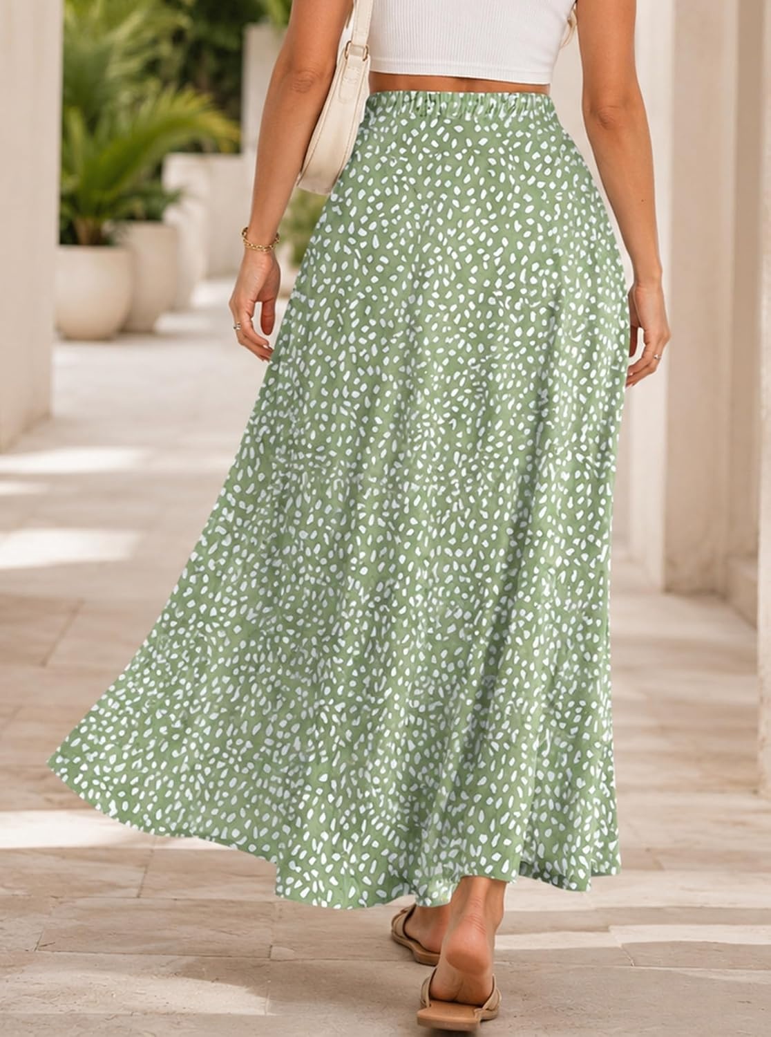 image:imageAvanova Women Boho Floral Slit Maxi Skirt Split Thigh High Waisted Long SkirtsFloral Green