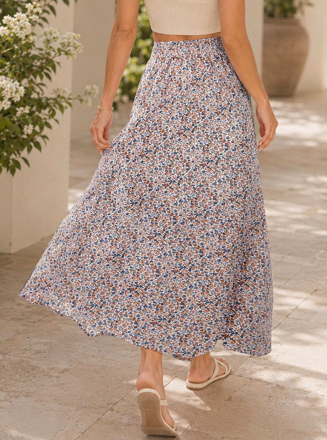 image:imageAvanova Women Boho Floral Slit Maxi Skirt Split Thigh High Waisted Long SkirtsFloral Multi