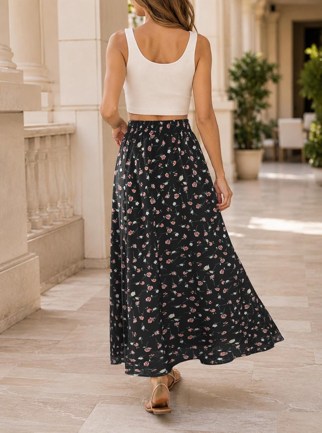 image:imageAvanova Women Boho Floral Slit Maxi Skirt Split Thigh High Waisted Long SkirtsFloral Pink