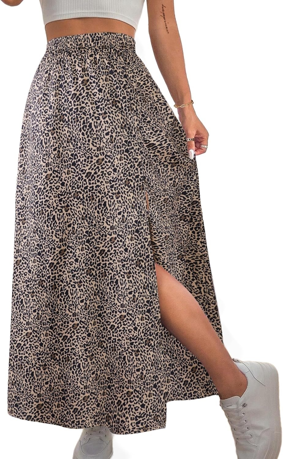image:imageAvanova Women Boho Floral Slit Maxi Skirt Split Thigh High Waisted Long SkirtsLeopard Brown