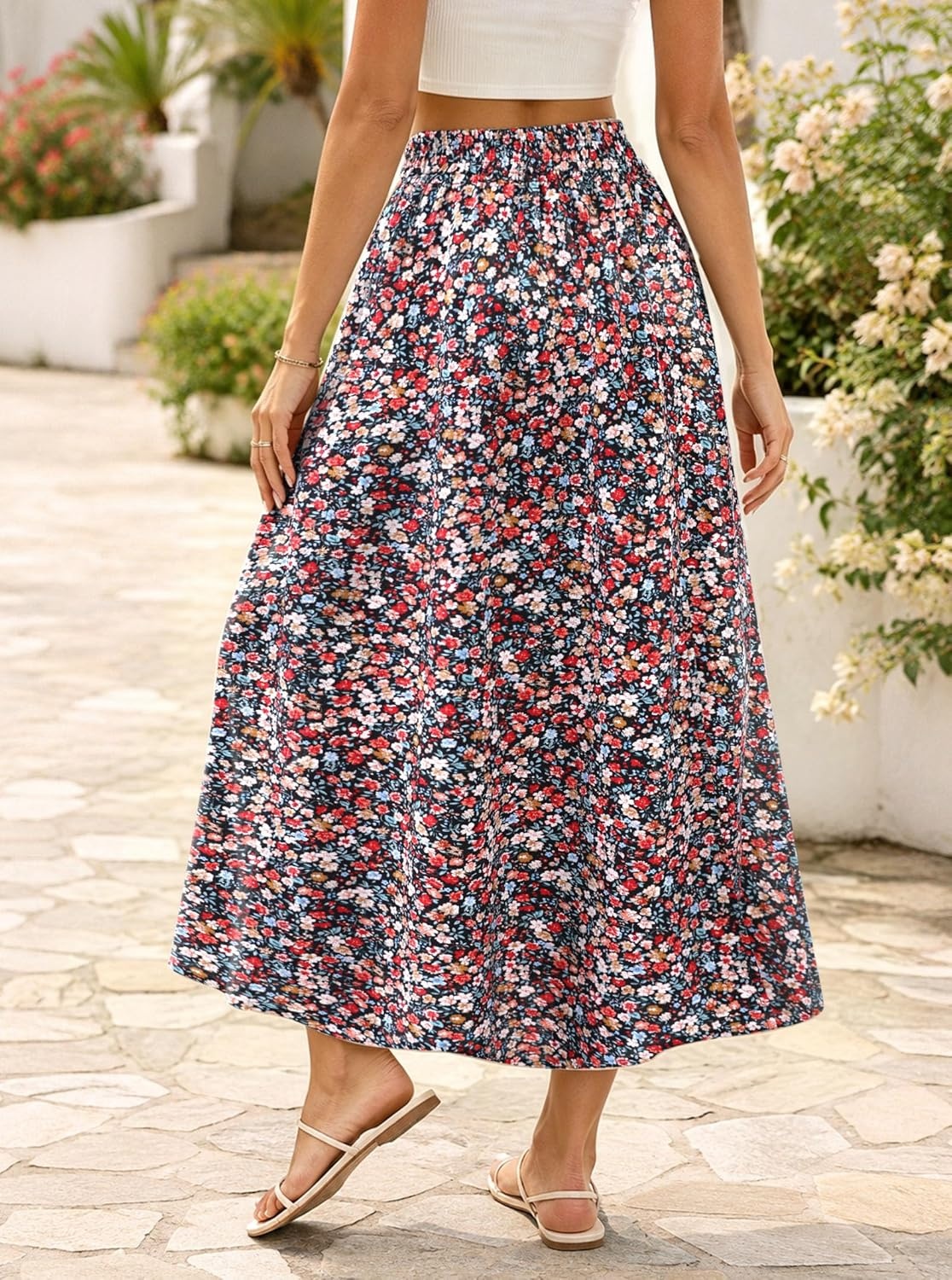 image:imageAvanova Women Boho Floral Slit Maxi Skirt Split Thigh High Waisted Long SkirtsMulti