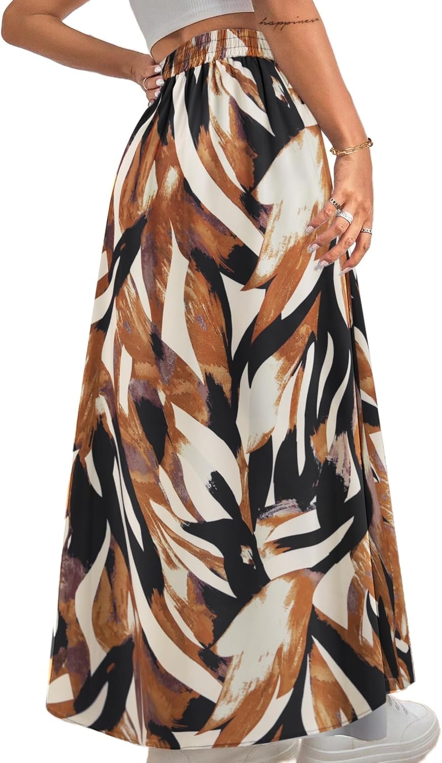 image:imageAvanova Women Boho Floral Slit Maxi Skirt Split Thigh High Waisted Long SkirtsMuti Leaf
