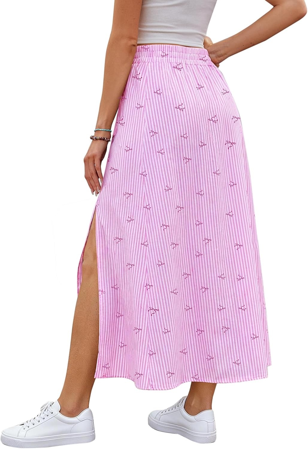 image:imageAvanova Women Boho Floral Slit Maxi Skirt Split Thigh High Waisted Long SkirtsPink