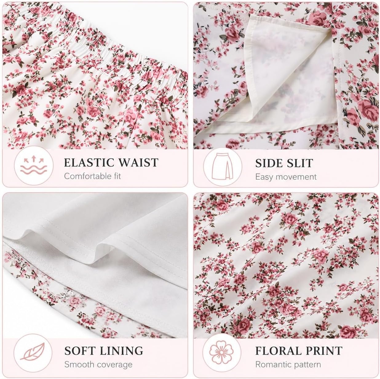 image:imageAvanova Women Boho Floral Slit Maxi Skirt Split Thigh High Waisted Long SkirtsPink Floral