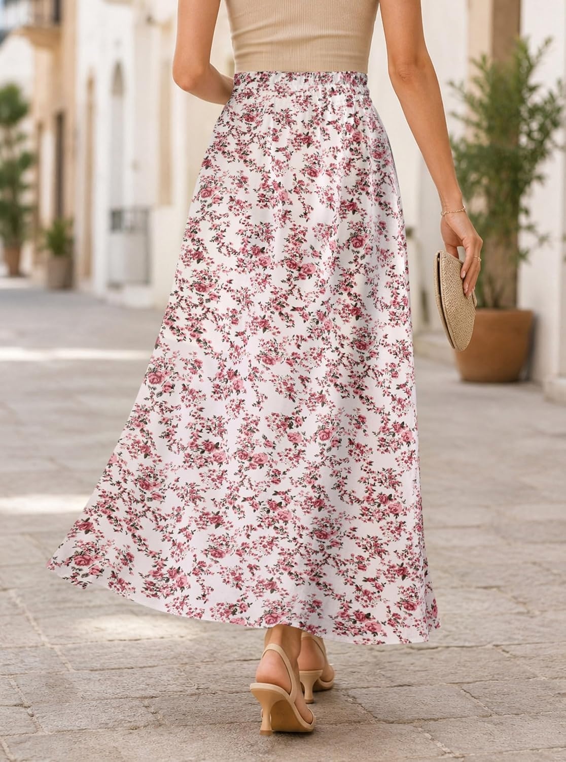image:imageAvanova Women Boho Floral Slit Maxi Skirt Split Thigh High Waisted Long SkirtsPink Floral