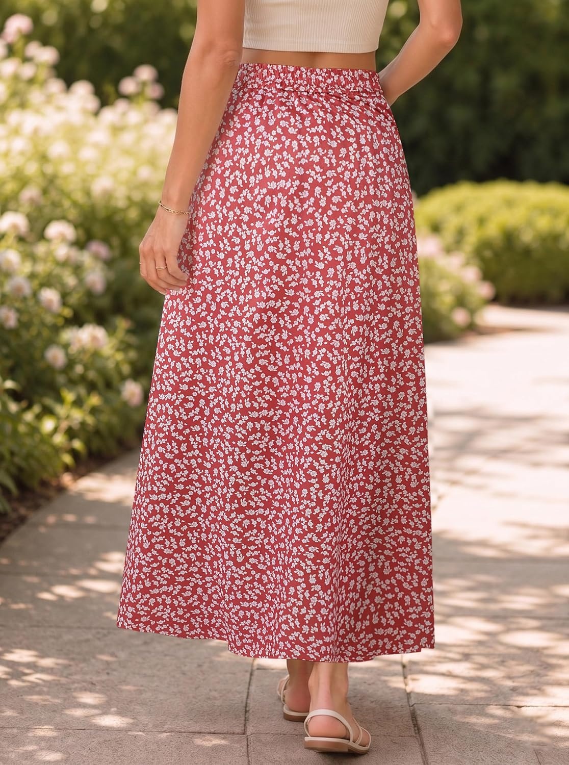 image:imageAvanova Women Boho Floral Slit Maxi Skirt Split Thigh High Waisted Long SkirtsRed Floral
