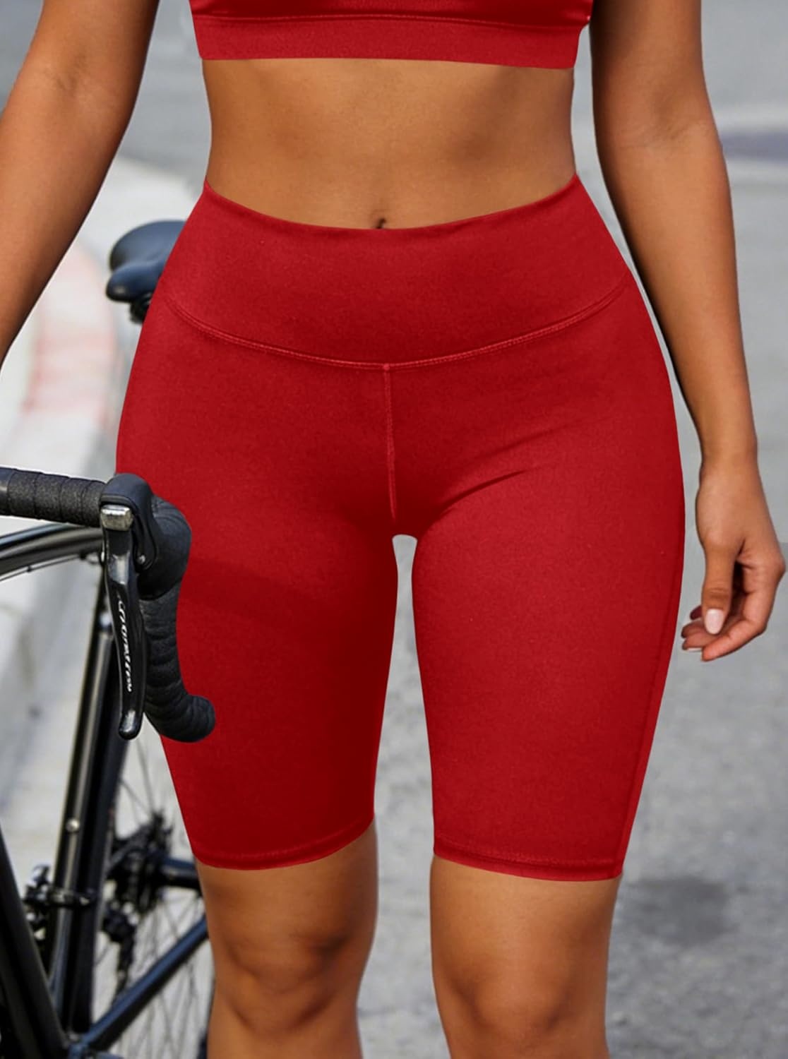 image:imageAvanova Women Booty Biker Shorts with Pockets Scrunch Butt Lifting Shorts Knee Length for Gym Workout AthleticRed