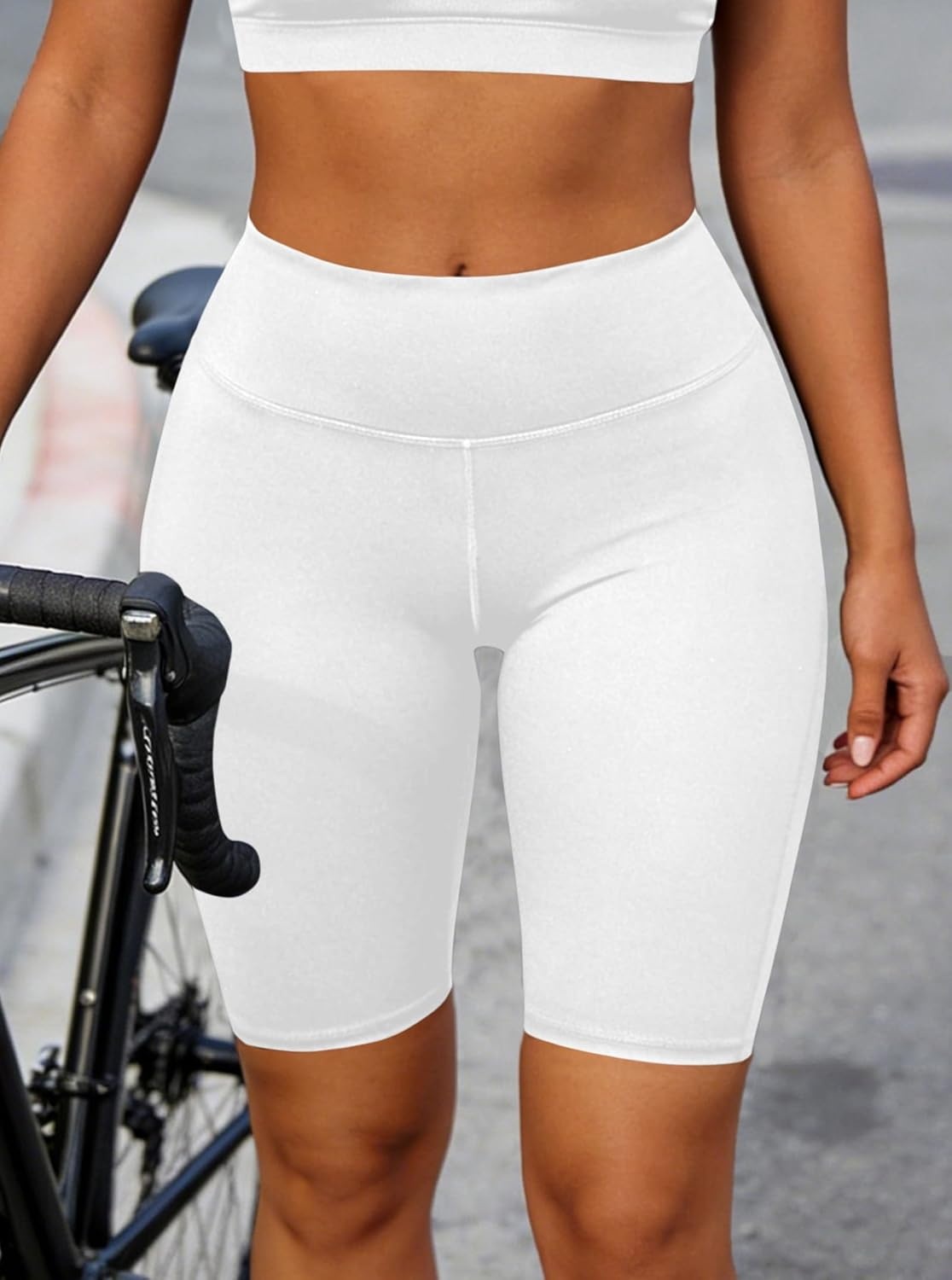 image:imageAvanova Women Booty Biker Shorts with Pockets Scrunch Butt Lifting Shorts Knee Length for Gym Workout AthleticWhite