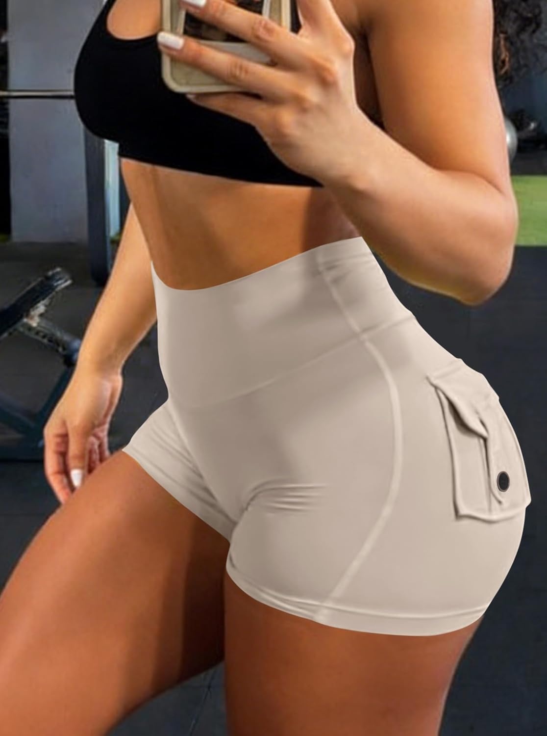 image:imageAvanova Women Booty Shorts with Pockets Scrunch Butt Lifting Yoga Workout Gym Biker Cargo ShortsBeige