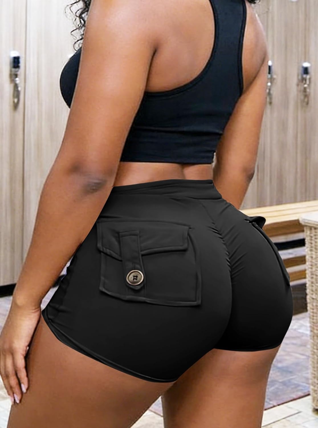 image:imageAvanova Women Booty Shorts with Pockets Scrunch Butt Lifting Yoga Workout Gym Biker Cargo ShortsBlack
