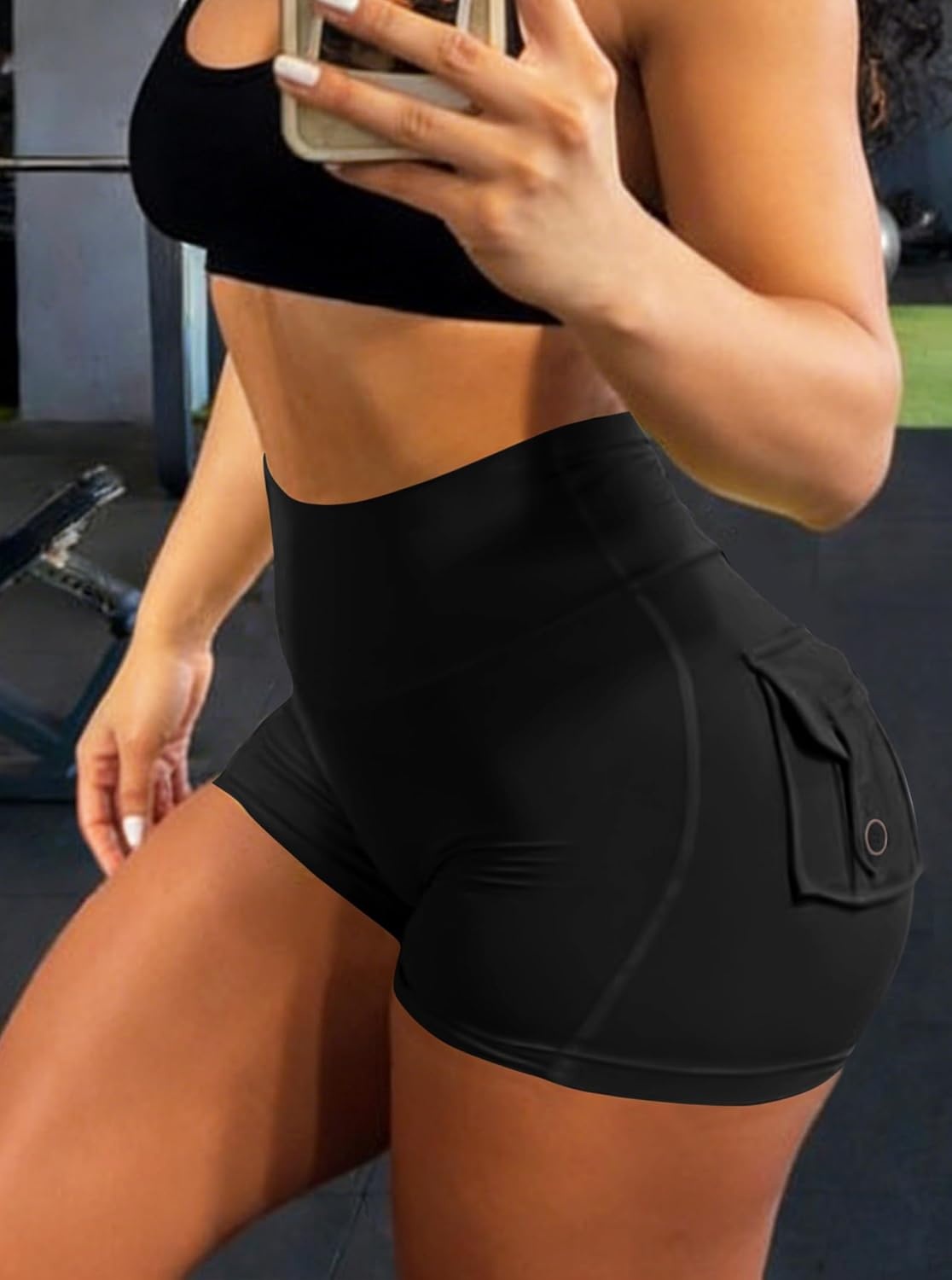 image:imageAvanova Women Booty Shorts with Pockets Scrunch Butt Lifting Yoga Workout Gym Biker Cargo ShortsBlack