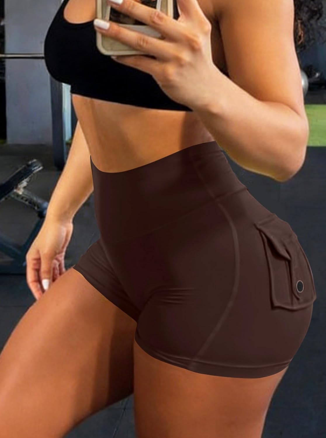 image:imageAvanova Women Booty Shorts with Pockets Scrunch Butt Lifting Yoga Workout Gym Biker Cargo ShortsBrown