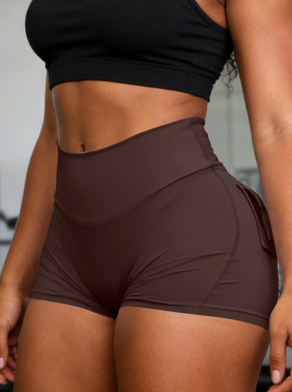 image:imageAvanova Women Booty Shorts with Pockets Scrunch Butt Lifting Yoga Workout Gym Biker Cargo ShortsBrown