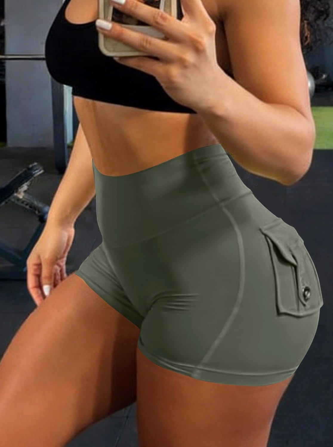 image:imageAvanova Women Booty Shorts with Pockets Scrunch Butt Lifting Yoga Workout Gym Biker Cargo ShortsGreen