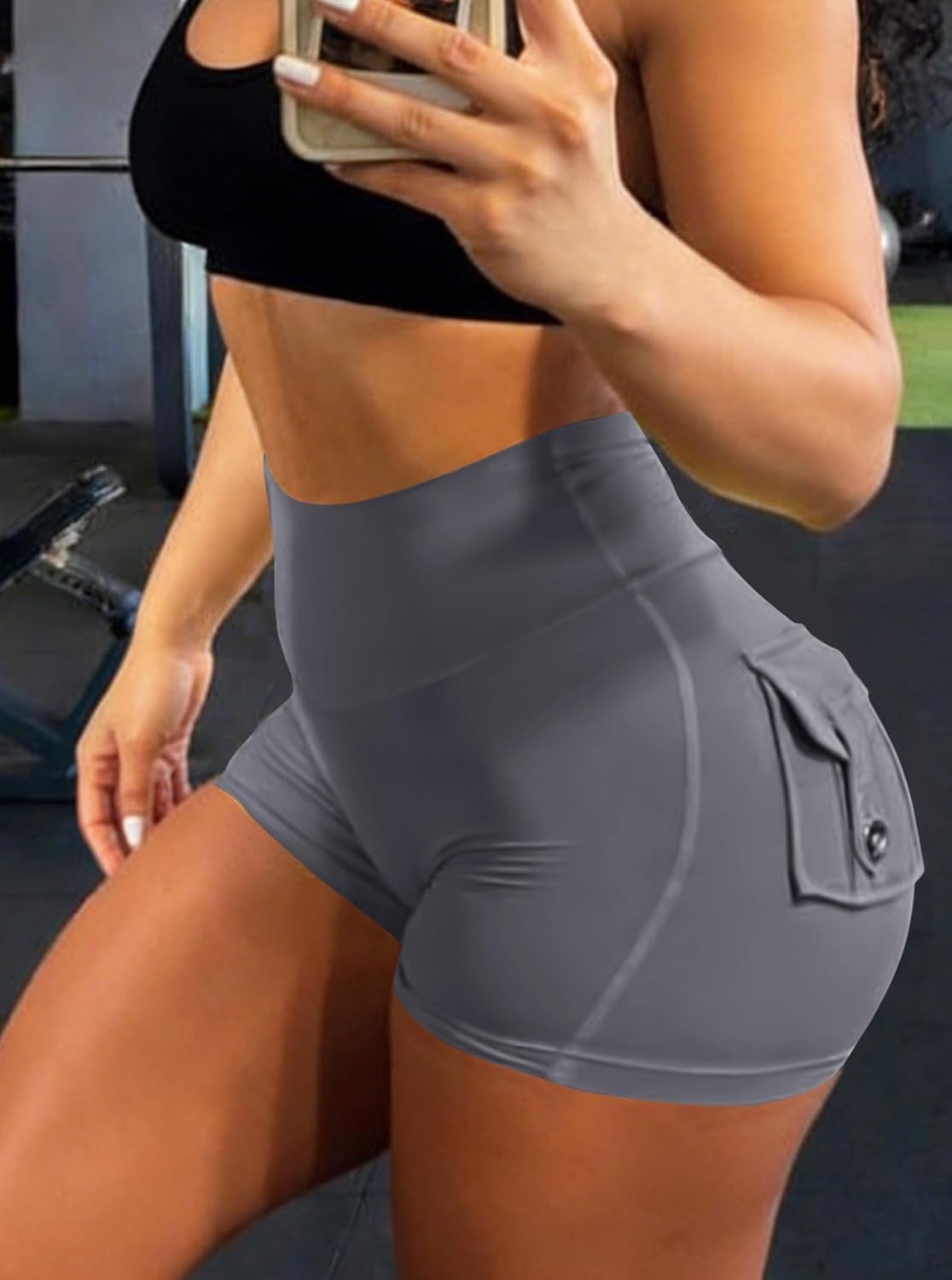 image:imageAvanova Women Booty Shorts with Pockets Scrunch Butt Lifting Yoga Workout Gym Biker Cargo ShortsGrey