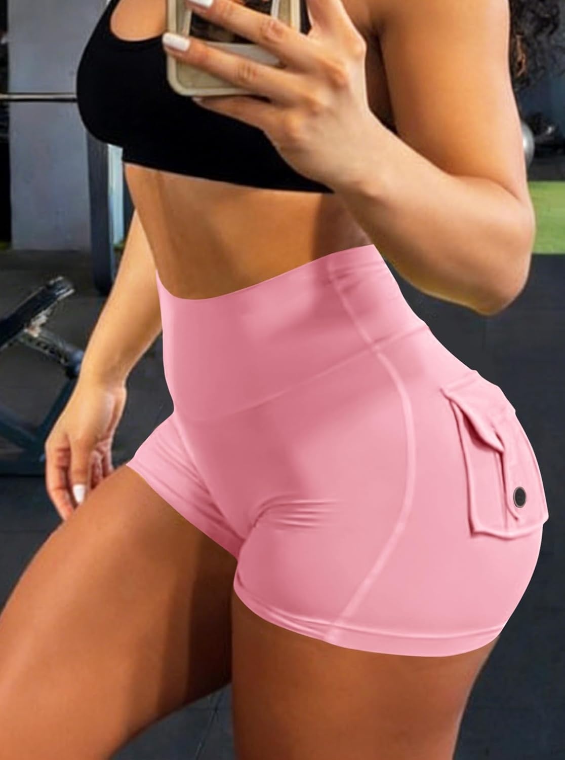 image:imageAvanova Women Booty Shorts with Pockets Scrunch Butt Lifting Yoga Workout Gym Biker Cargo ShortsPink