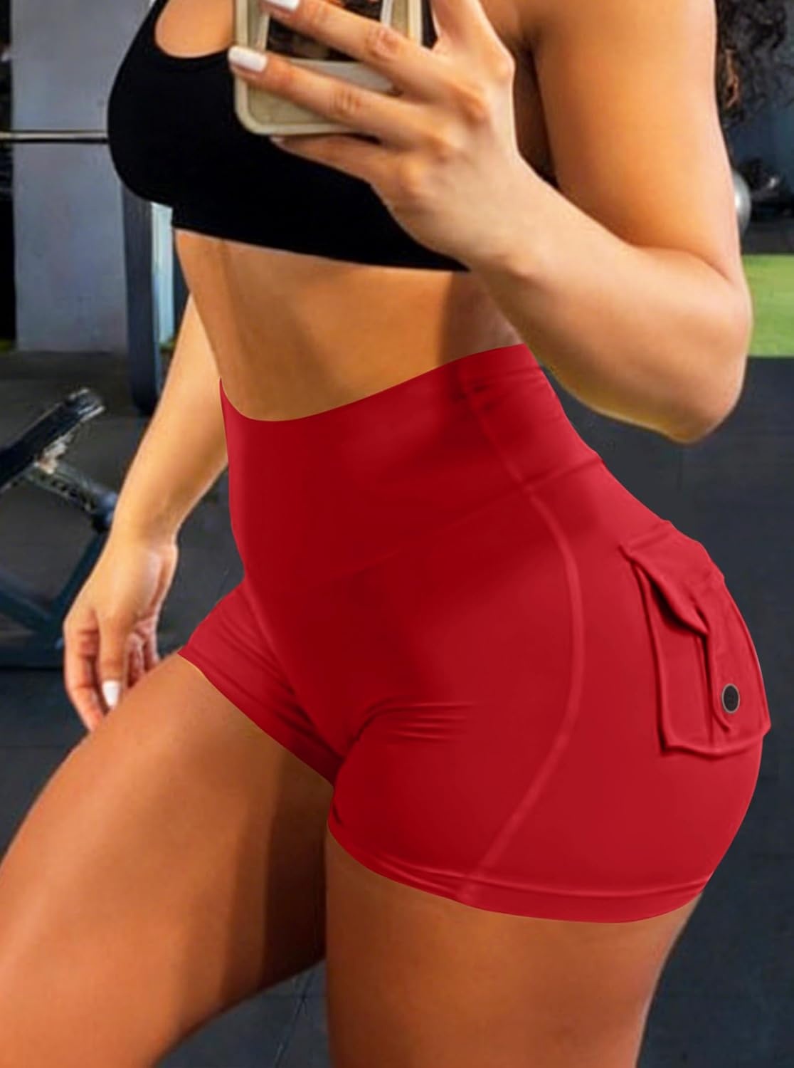 image:imageAvanova Women Booty Shorts with Pockets Scrunch Butt Lifting Yoga Workout Gym Biker Cargo ShortsRed
