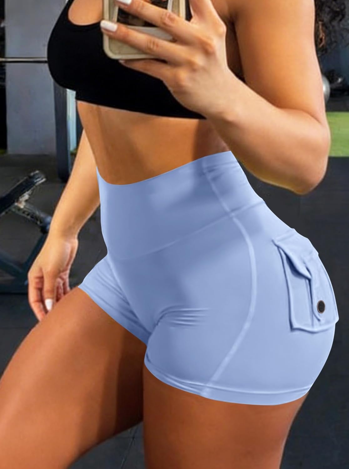 image:imageAvanova Women Booty Shorts with Pockets Scrunch Butt Lifting Yoga Workout Gym Biker Cargo ShortsSky Blue