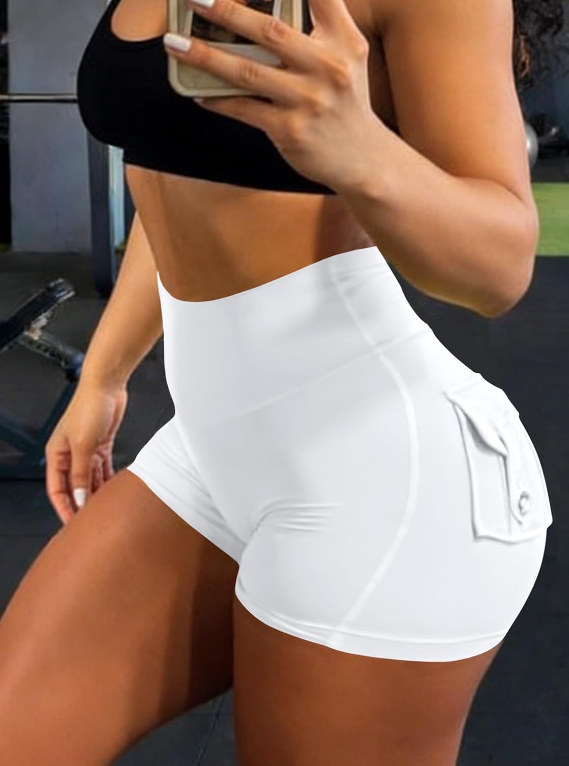 image:imageAvanova Women Booty Shorts with Pockets Scrunch Butt Lifting Yoga Workout Gym Biker Cargo ShortsWhite