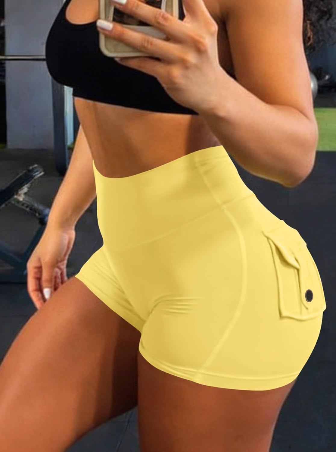 image:imageAvanova Women Booty Shorts with Pockets Scrunch Butt Lifting Yoga Workout Gym Biker Cargo ShortsYellow