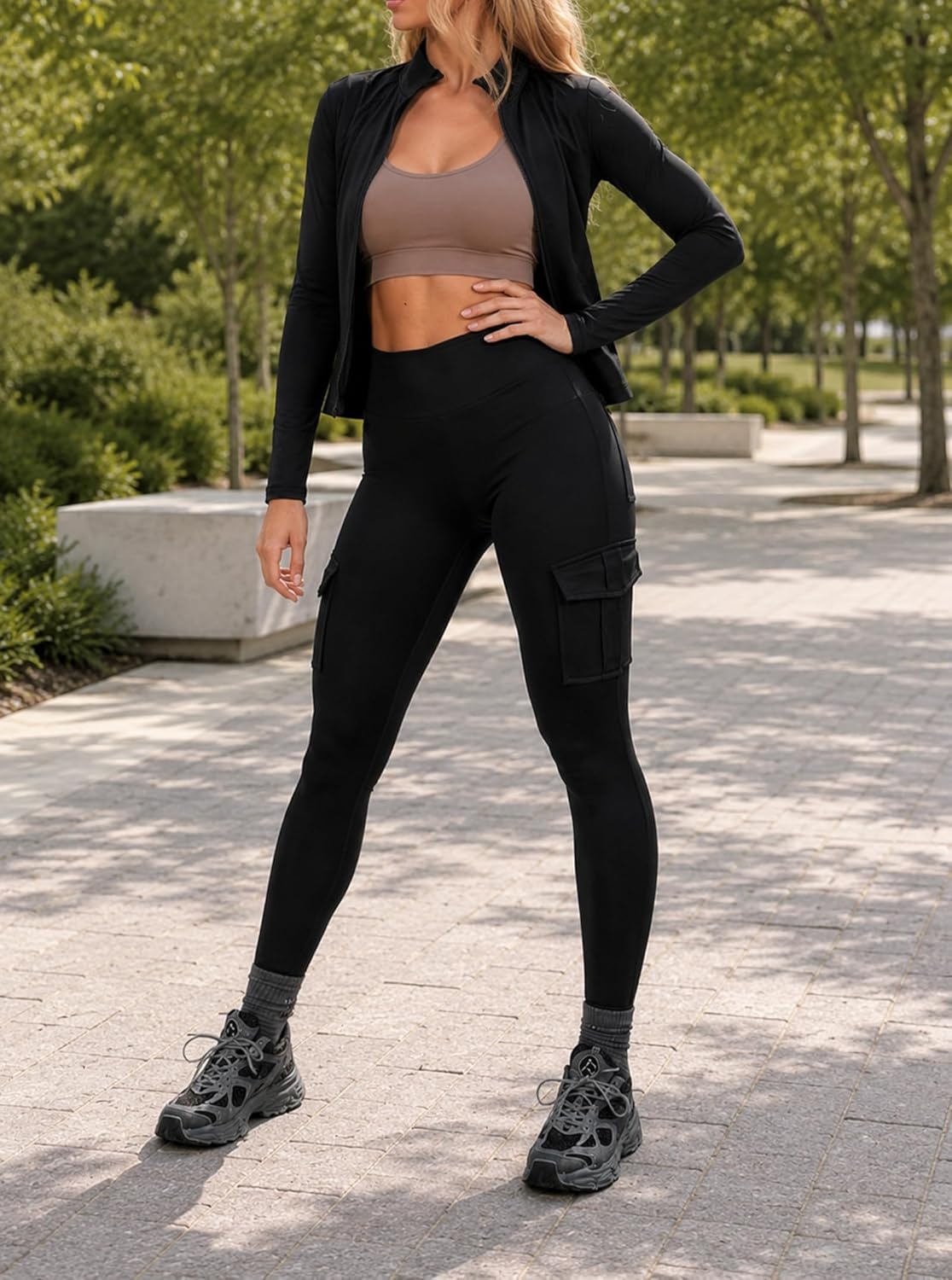 image:imageAvanova Women Cargo Legging Butt Lifting Leggings Workout Activewear Pants with PocketsBlack