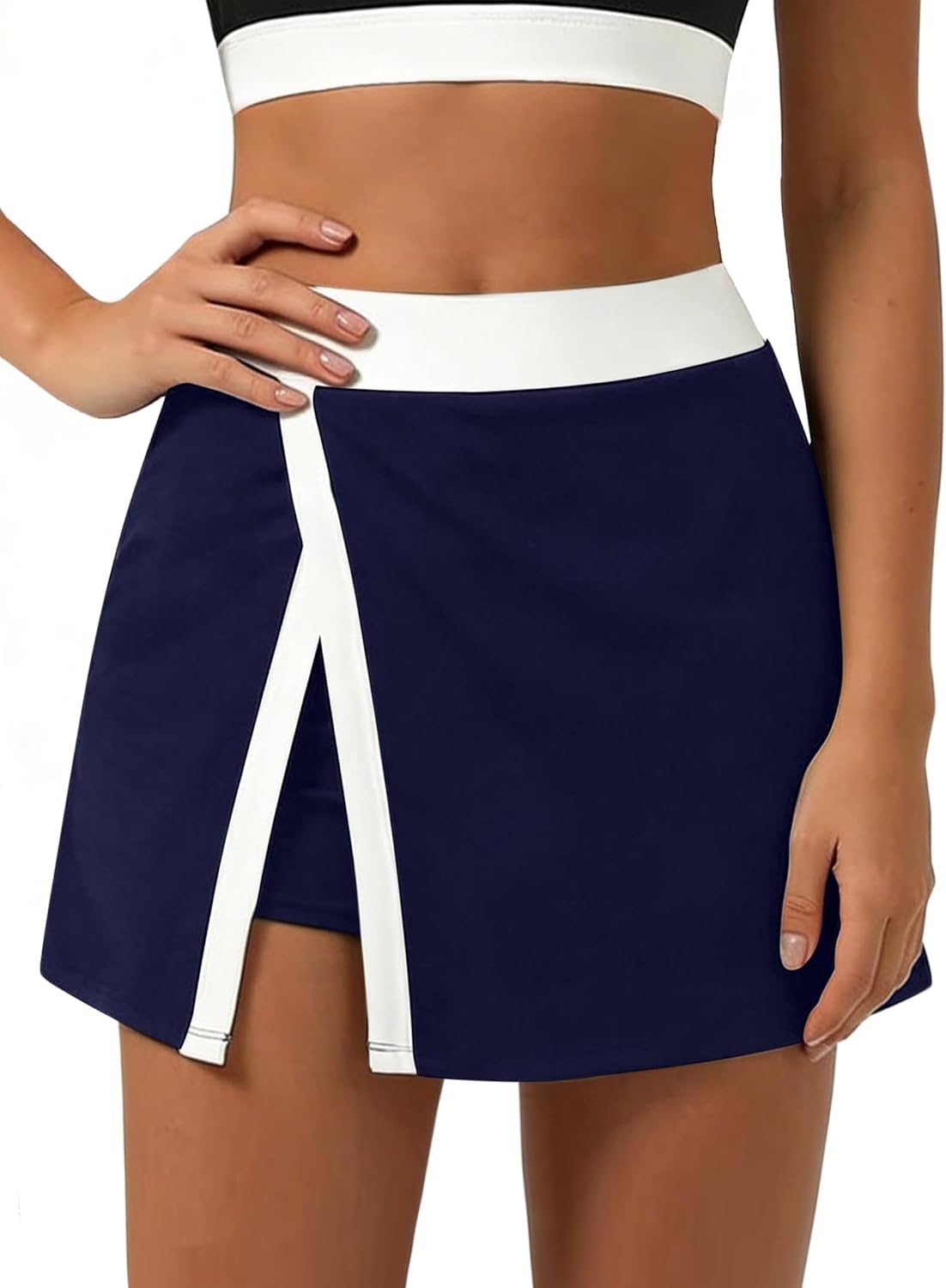 image:imageAvanova Women Color Block Tennis Skirt with Pockets Side Slit Athletic Golf Skorts for Running Workout Sports