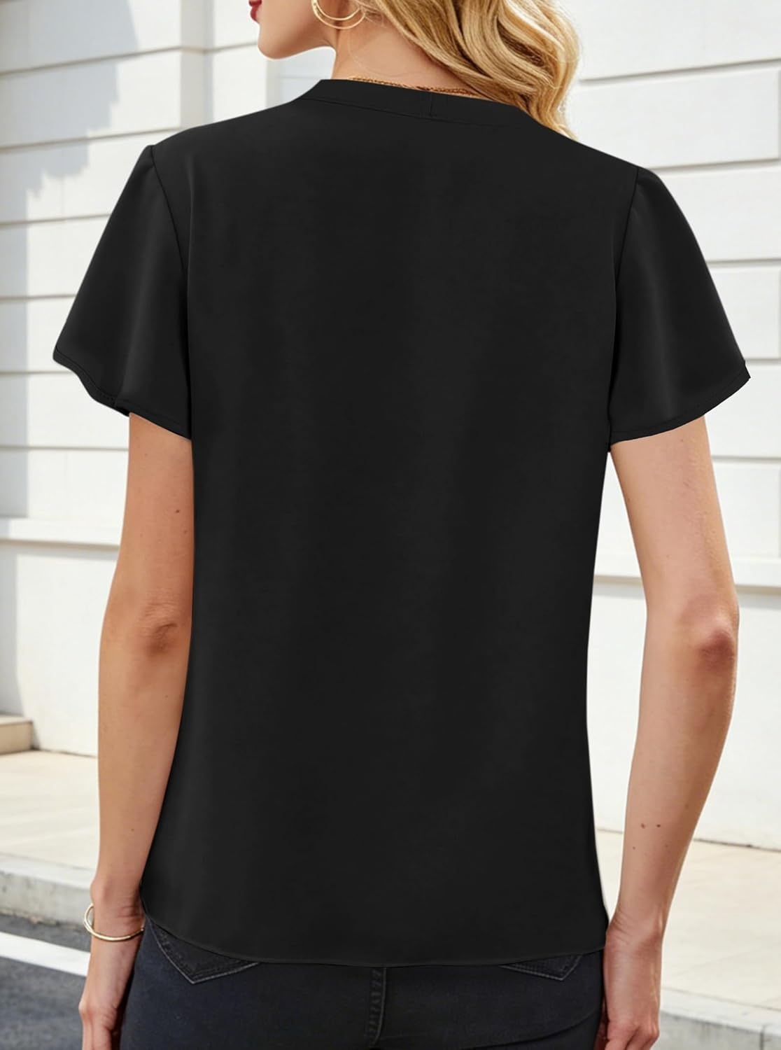 image:imageAvanova Women Color Block V Neck Short Sleeve Blouses Shirts Work Elegant Dressy TopsBlack