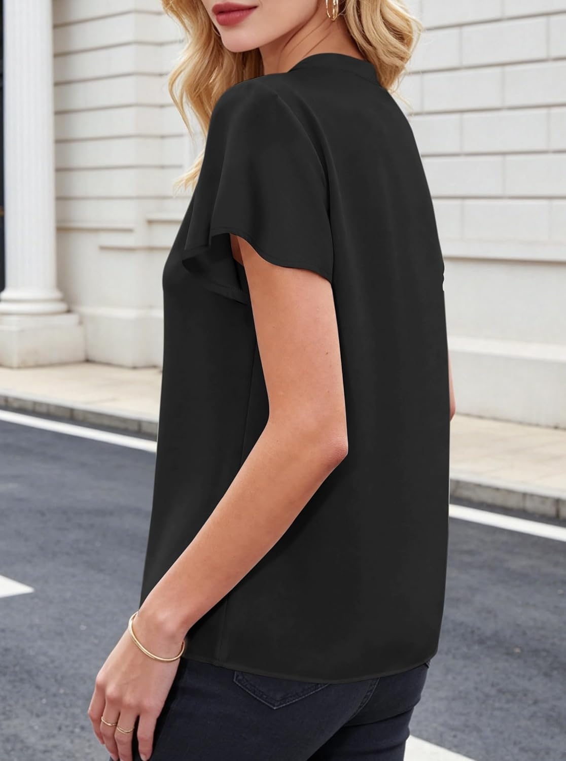 image:imageAvanova Women Color Block V Neck Short Sleeve Blouses Shirts Work Elegant Dressy TopsBlack