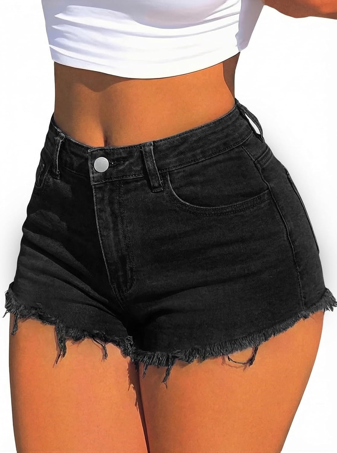 image:imageAvanova Women Denim Shorts Micro Ripped Jean Booty Shorts Stretchy Distressed Sexy Cut Off Hot PantsBlack