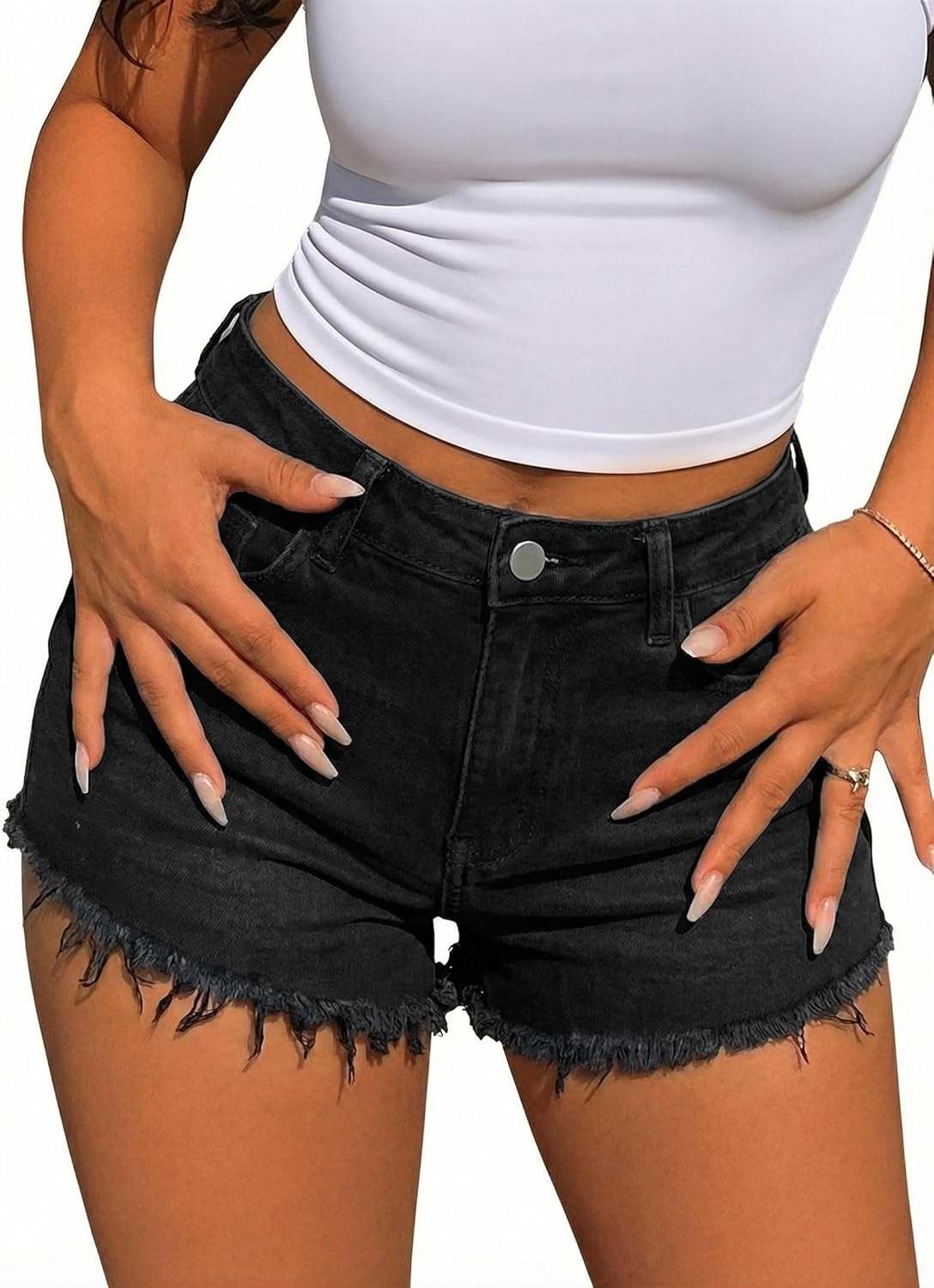 image:imageAvanova Women Denim Shorts Micro Ripped Jean Booty Shorts Stretchy Distressed Sexy Cut Off Hot PantsBlack