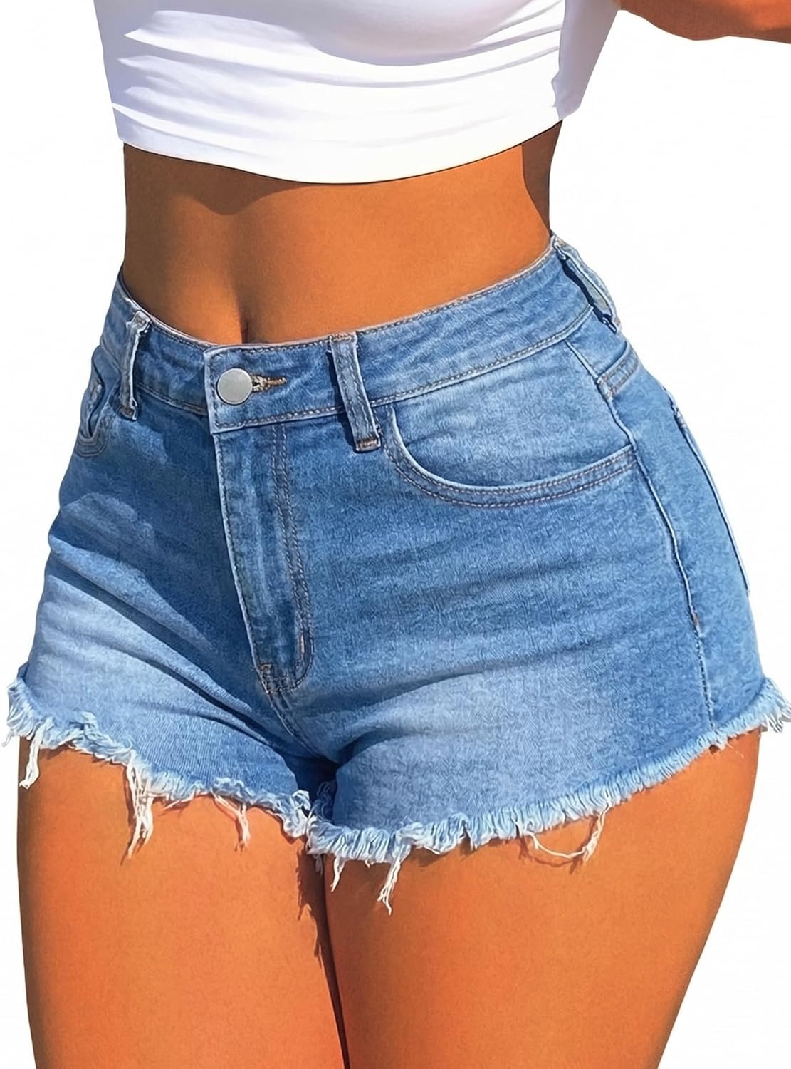 image:imageAvanova Women Denim Shorts Micro Ripped Jean Booty Shorts Stretchy Distressed Sexy Cut Off Hot PantsBlue
