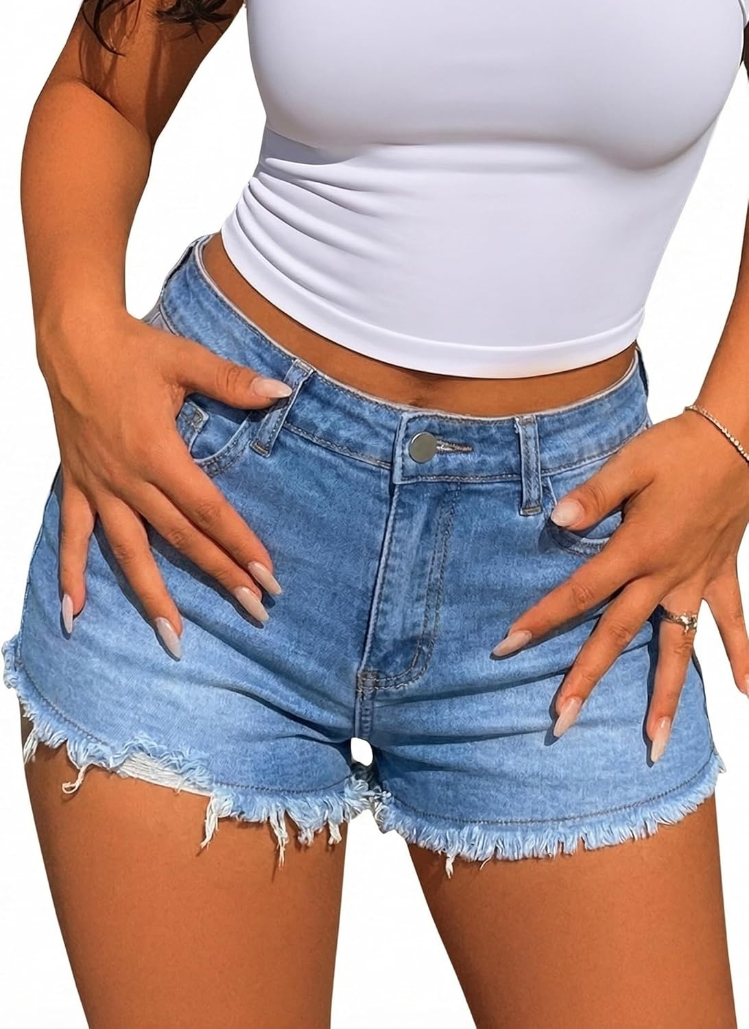image:imageAvanova Women Denim Shorts Micro Ripped Jean Booty Shorts Stretchy Distressed Sexy Cut Off Hot PantsBlue