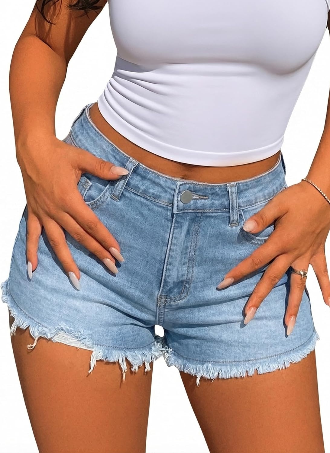 image:imageAvanova Women Denim Shorts Micro Ripped Jean Booty Shorts Stretchy Distressed Sexy Cut Off Hot PantsLight Blue