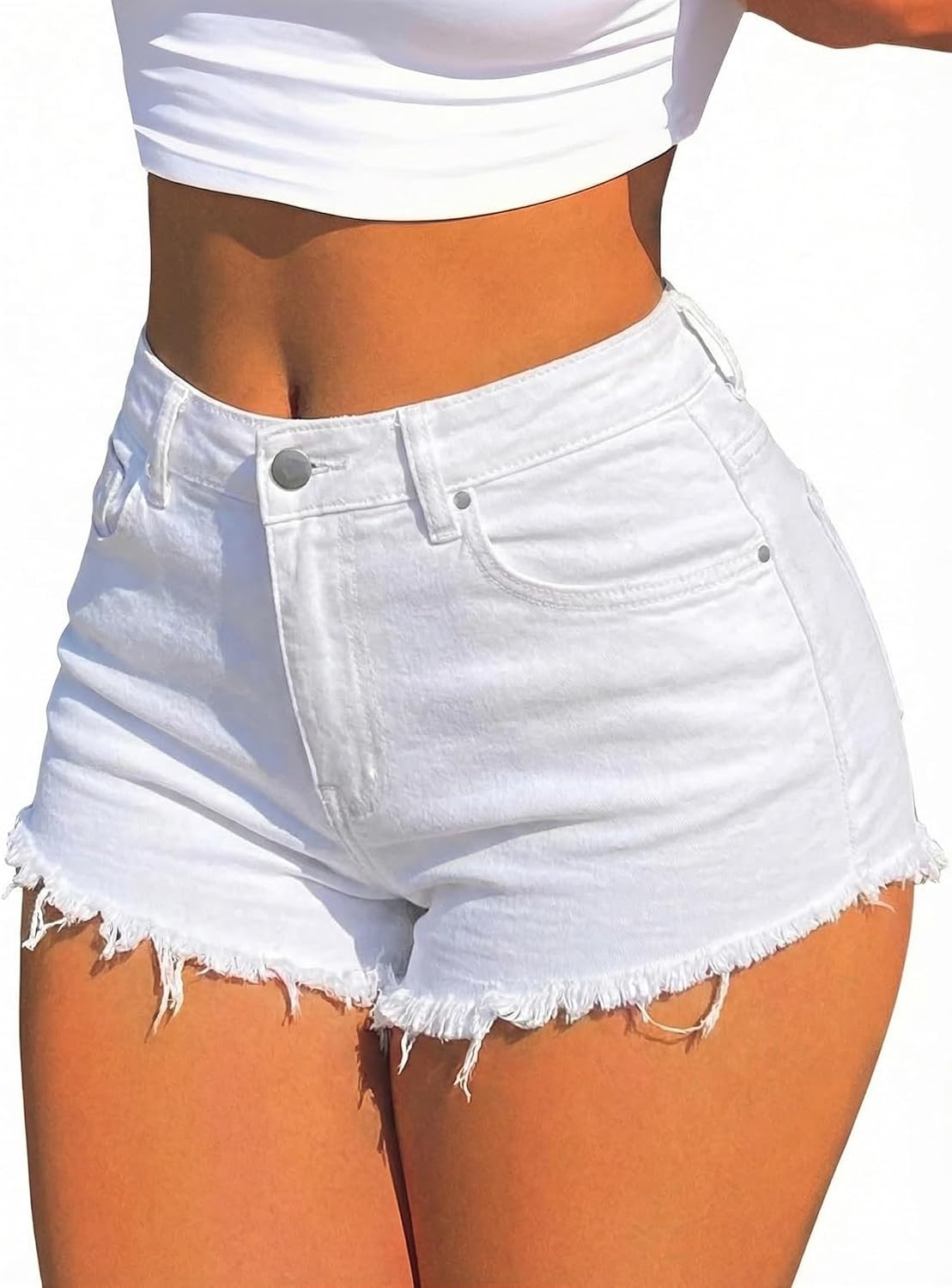 image:imageAvanova Women Denim Shorts Micro Ripped Jean Booty Shorts Stretchy Distressed Sexy Cut Off Hot PantsWhite