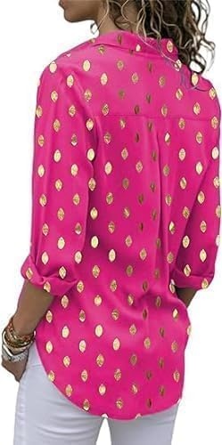 image:imageAvanova Women Pattern Print Button Down Blouse Top Long Sleeve Work Business ShirtGold Dot Hot Pink