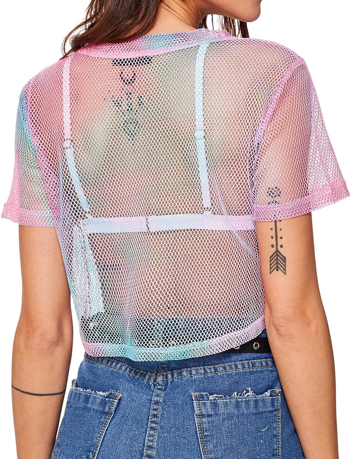 image:imageAvanova Women Sexy Sheer Mesh Crop Top See Through Oversized Short Sleeves ShirtPink