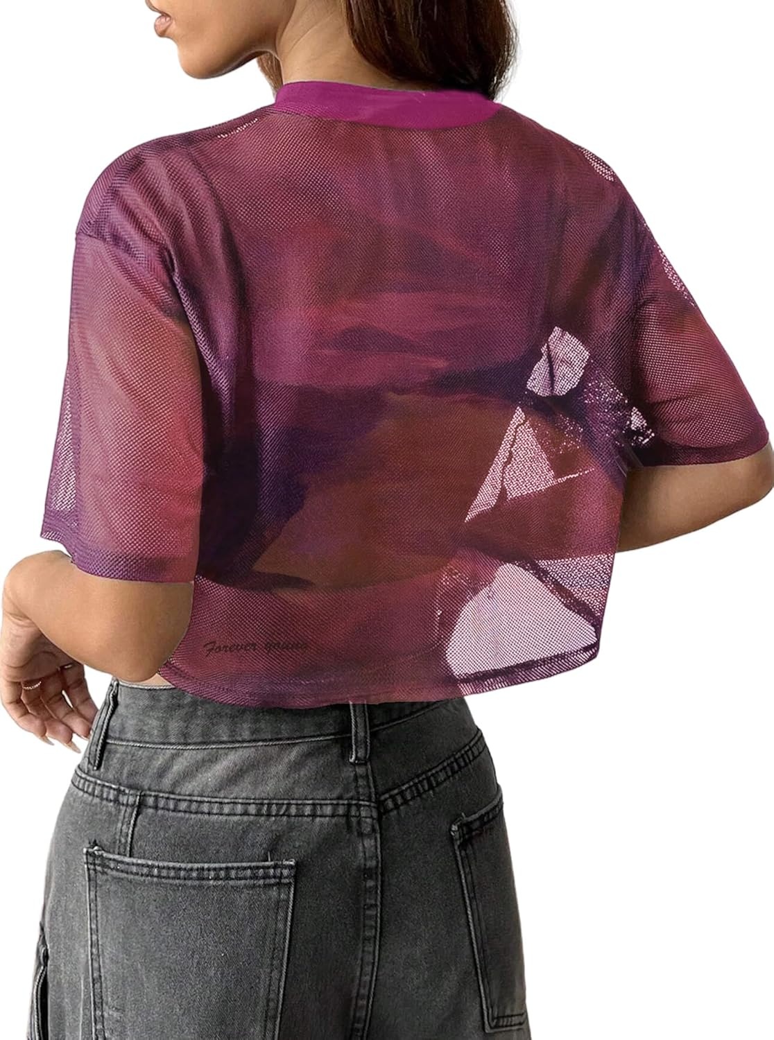 image:imageAvanova Women Sexy Sheer Mesh Crop Top See Through Oversized Short Sleeves ShirtTie Dye D