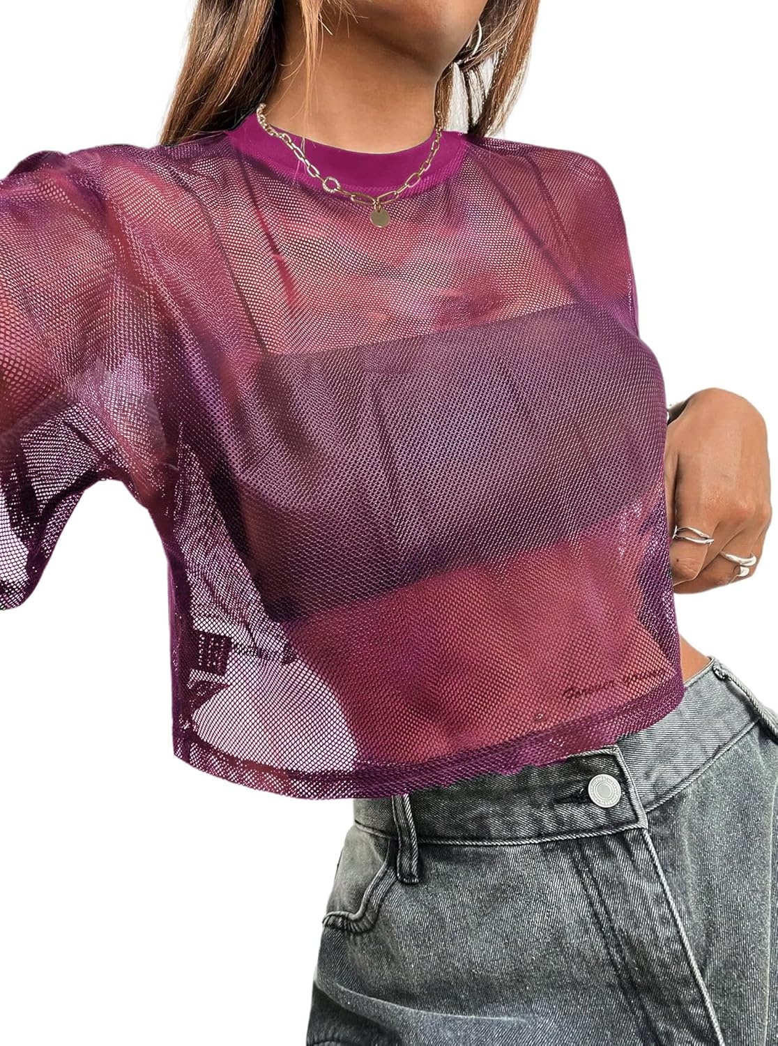 image:imageAvanova Women Sexy Sheer Mesh Crop Top See Through Oversized Short Sleeves ShirtTie Dye D