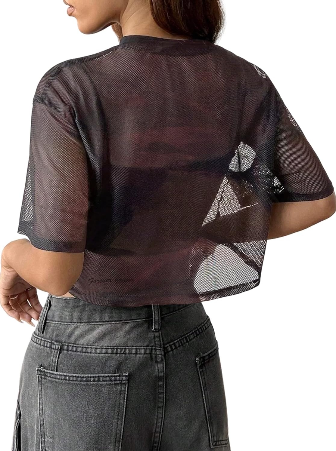 image:imageAvanova Women Sexy Sheer Mesh Crop Top See Through Oversized Short Sleeves ShirtTie Dye E